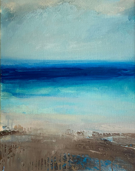 Abstract painting with a gradient of blue and gray tones